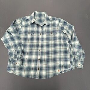 Carhartt Button Up Shirt Women's 2XL 20 Blue Plaid Workwear Casual Flannel